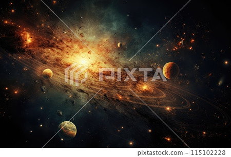 Vivid depiction of the solar system, planets and moons 115102228