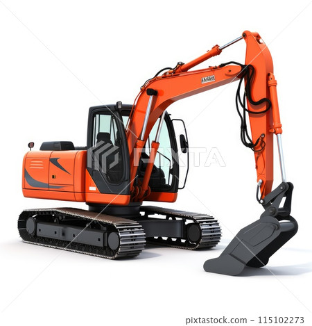 Construction equipment. Heavy black excavator with a folded boom on a white background, isolated. 3d Construction equipment. Heavy black excavator with a folded boom on a white background, isolated. 3d 115102273