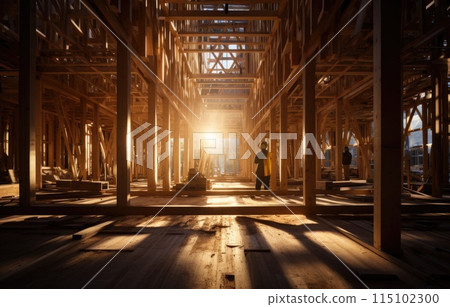 interior frame of a new house under construction 115102300