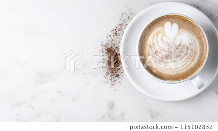 Cup of Cappuccino on White Table, Simple, Delicious Coffee to Start Your Day 115102832