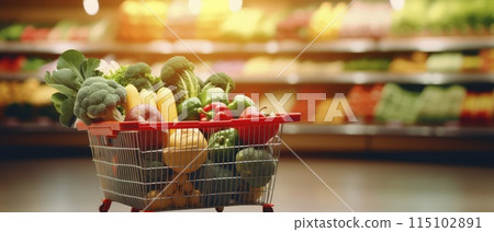 Shopping Cart Filled With Fresh, Healthy Vegetables for a Nourishing Meal 115102891