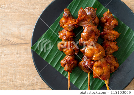 grilled chicken gizzard skewer in Asian style 115103069
