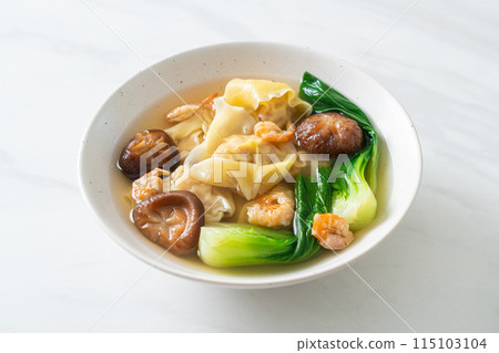 pork dumpling soup with shrimps and vegetable pork dumpling soup with shrimps and vegetable 115103104