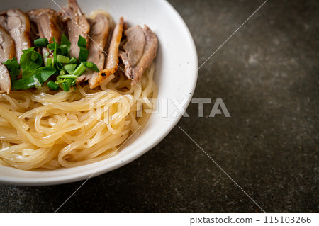 dried duck noodles in white bowl dried duck noodles in white bowl 115103266