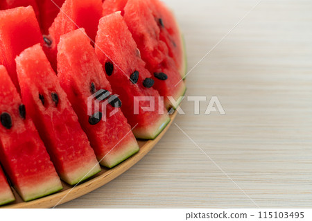 fresh watermelon sliced on plate fresh watermelon sliced on plate 115103495