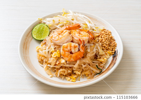stir-fried noodles with shrimp and sprouts or Pad Thai stir-fried noodles with shrimp and sprouts or Pad Thai 115103666