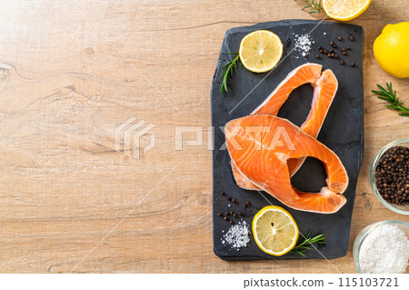 fresh raw salmon fillet steak fresh raw salmon fillet steak 115103721