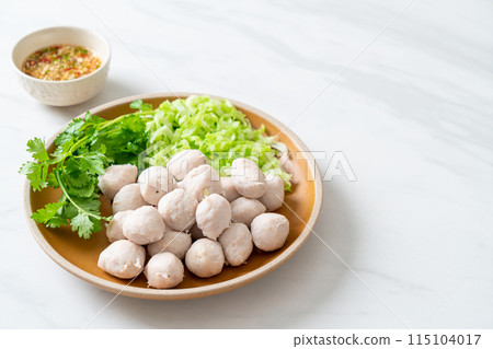 pork meatball with vegetable and spicy sauce pork meatball with vegetable and spicy sauce 115104017