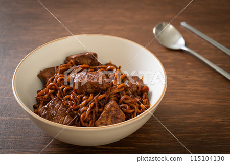 Jjapaguri or Chapaguri, Korean Black Beans Spicy Noodles with Beef Jjapaguri or Chapaguri, Korean Black Beans Spicy Noodles with Beef 115104130