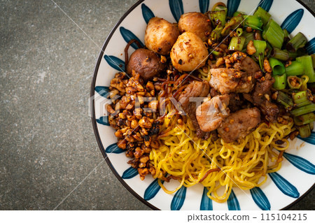 dried egg noodle with pork and meatball dried egg noodle with pork and meatball 115104215