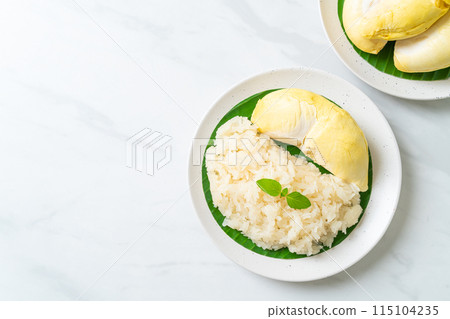 Durian sticky rice on plate Durian sticky rice on plate 115104235