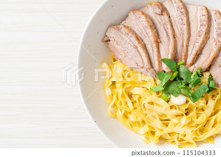 dried duck noodles in white bowl dried duck noodles in white bowl 115104333