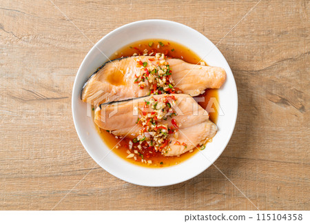 Poached Trout with Yuzu Ponzu Sauce 115104358