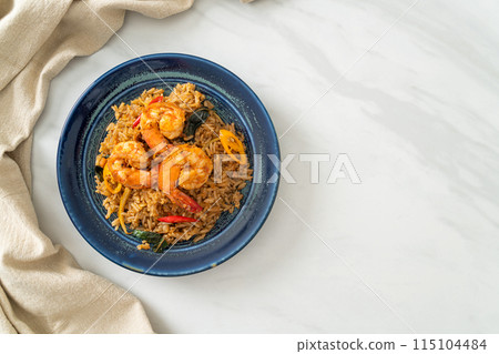 shrimps fried rice with herbs and spices shrimps fried rice with herbs and spices 115104484