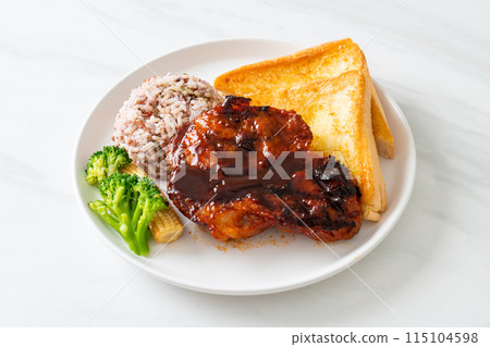 barbecue pork steak with rice berry barbecue pork steak with rice berry 115104598