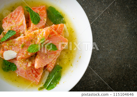 fresh salmon raw spicy seafood salad fresh salmon raw spicy seafood salad 115104646