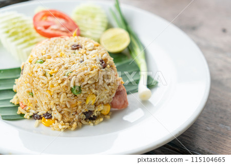 fried rice on white plate fried rice on white plate 115104665
