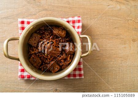 Jjapaguri or Chapaguri, Korean Black Beans Spicy Noodles with Beef Jjapaguri or Chapaguri, Korean Black Beans Spicy Noodles with Beef 115105089