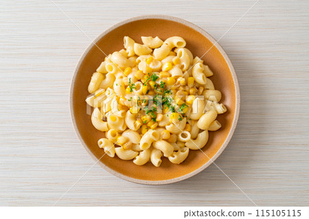 macaroni creamy corn cheese on plate macaroni creamy corn cheese on plate 115105115