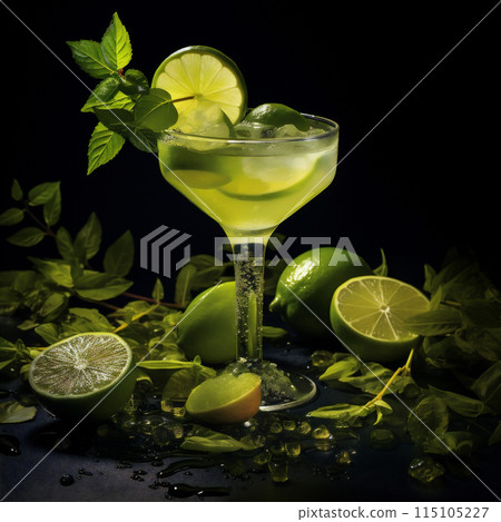 Cocktail Day with Lemon, Lemon Lime and Mint Leaves. 115105227
