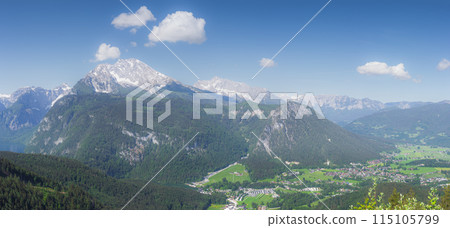 View of mountain valley near Jenner mount in Berchtesgaden National Park, Alps 115105799