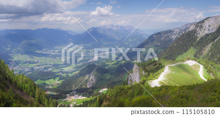 Mountain valley with tracks near Jenner mount in Berchtesgaden National Park Mountain valley with tracks near Jenner mount in Berchtesgaden National Park 115105810