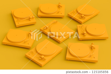 Set of vinyl record player or DJ turntable with retro vinyl disk on monochrome Set of vinyl record player or DJ turntable with retro vinyl disk on monochrome 115105856