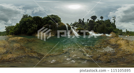 Rapid water flowing over the bedrocks in Aliwagwag Falls. Mindanao, Philippines. VR 360. Rapid water flowing over the bedrocks in Aliwagwag Falls. Mindanao, Philippines. VR 360. 115105895