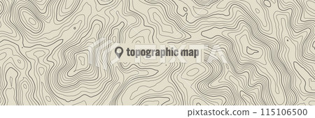 Topographic map with contour lines. Geographic terrain grid, relief height elevation. Ground path pattern. Travel and navigation, cartography design element. Vector illustration 115106500