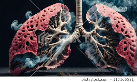 Lungs of a cigarette smoker, consequences of smoking cigarettes. Consequences of smoking 115106581