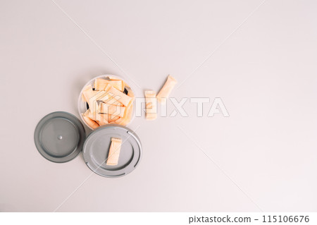 Plastic jar with fruit flavored snus sachets Plastic jar with fruit flavored snus sachets 115106676
