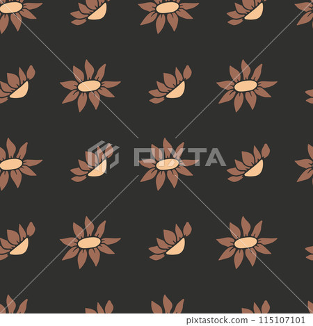Ditsy seamless pattern with pretty flowers on black background 115107101
