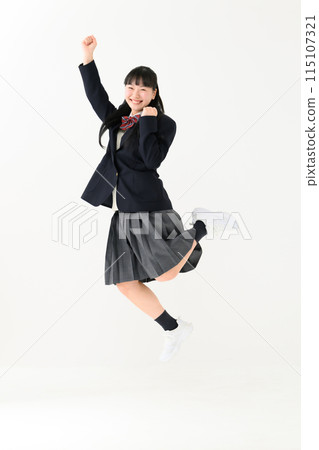 High school girl, uniform, fist pump, jump 115107321