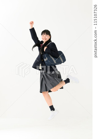 High school girl, uniform, fist pump, jump 115107326