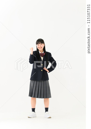 High school girl, uniform, fist pump, whole body 115107331