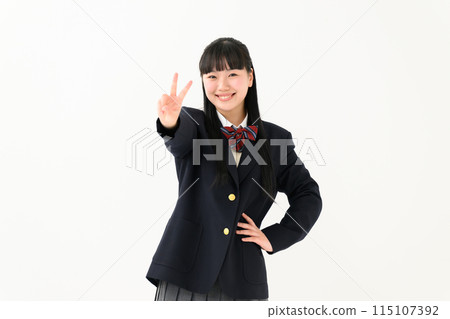High school girl uniform peace sign 115107392