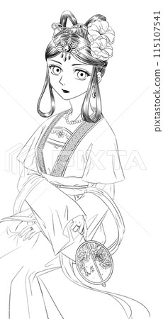 Chinese-style female character line drawing Chinese-style female character line drawing 115107541