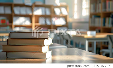 books on table in a library with blur background books on table in a library with blur background 115107706