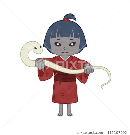 Zashiki-warashi holding a snake (scary, scary) Zashiki-warashi holding a snake (scary, scary) 115107992