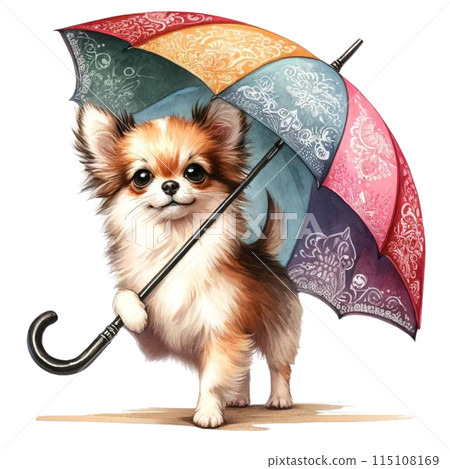 Smiling Chihuahua holding an umbrella 115108169