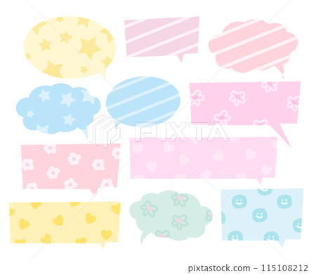 Pastel text bubbles for cartoon, comic, marketing, communications, speech, plaster, band aid, sticker, decoration, social media post, print, ad template, manga, message, card, memo, sticky note, paper 115108212