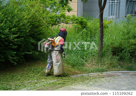 A worker is weeding using a weeder. 115109262