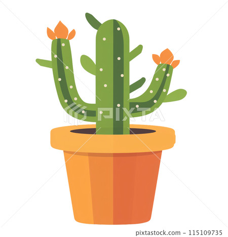 Cactus in Traditional Pattern Pot flat Illustration 115109735