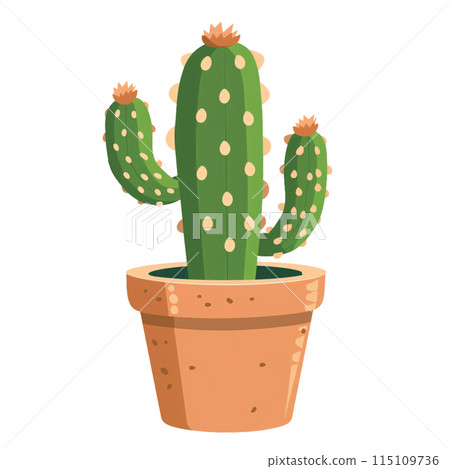 Cactus in Traditional Pattern Pot flat Illustration 115109736