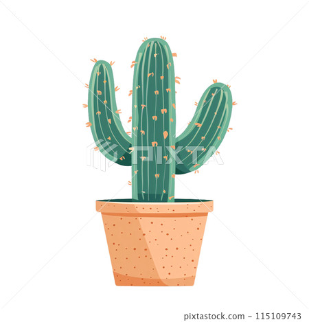 Cactus in Traditional Pattern Pot flat Illustration 115109743
