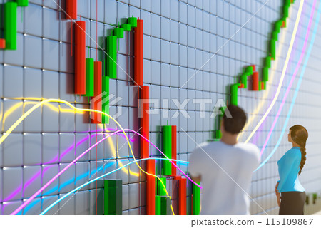Business people looBusiness people look at a chart. The trader analyzes the price movement on a huge trading chart. A businessman-investor watches the movement of the price of an asset.k at a chart. Business people looBusiness people look at a chart. The trader analyzes the price movement on a huge trading chart. A businessman-investor watches the movement of the price of an asset.k at a chart. 115109867