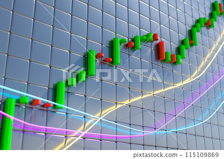 3D trading chart on a yellow background. Concept of trade, technology, investment and analysis. 3D trading chart on a yellow background. Concept of trade, technology, investment and analysis. 115109869