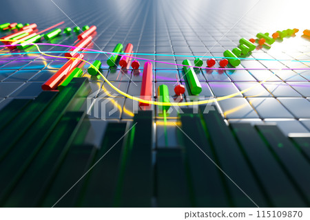 3D trading chart on a yellow background. Concept of trade, technology, investment and analysis. 3D trading chart on a yellow background. Concept of trade, technology, investment and analysis. 115109870