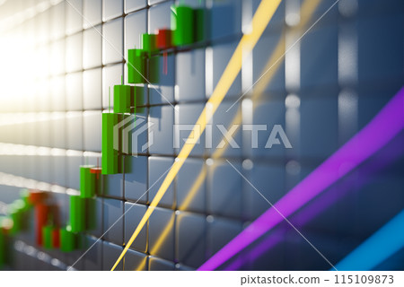 3D trading chart on a yellow background. Concept of trade, technology, investment and analysis. 3D trading chart on a yellow background. Concept of trade, technology, investment and analysis. 115109873