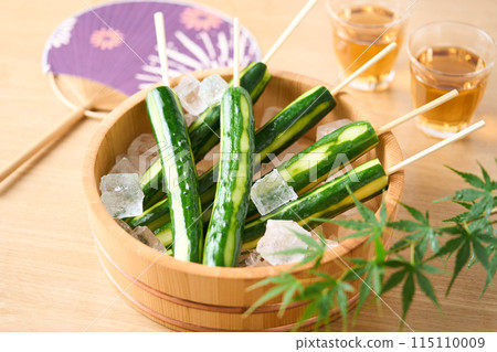 Pickled cucumbers arranged in a tub 115110009